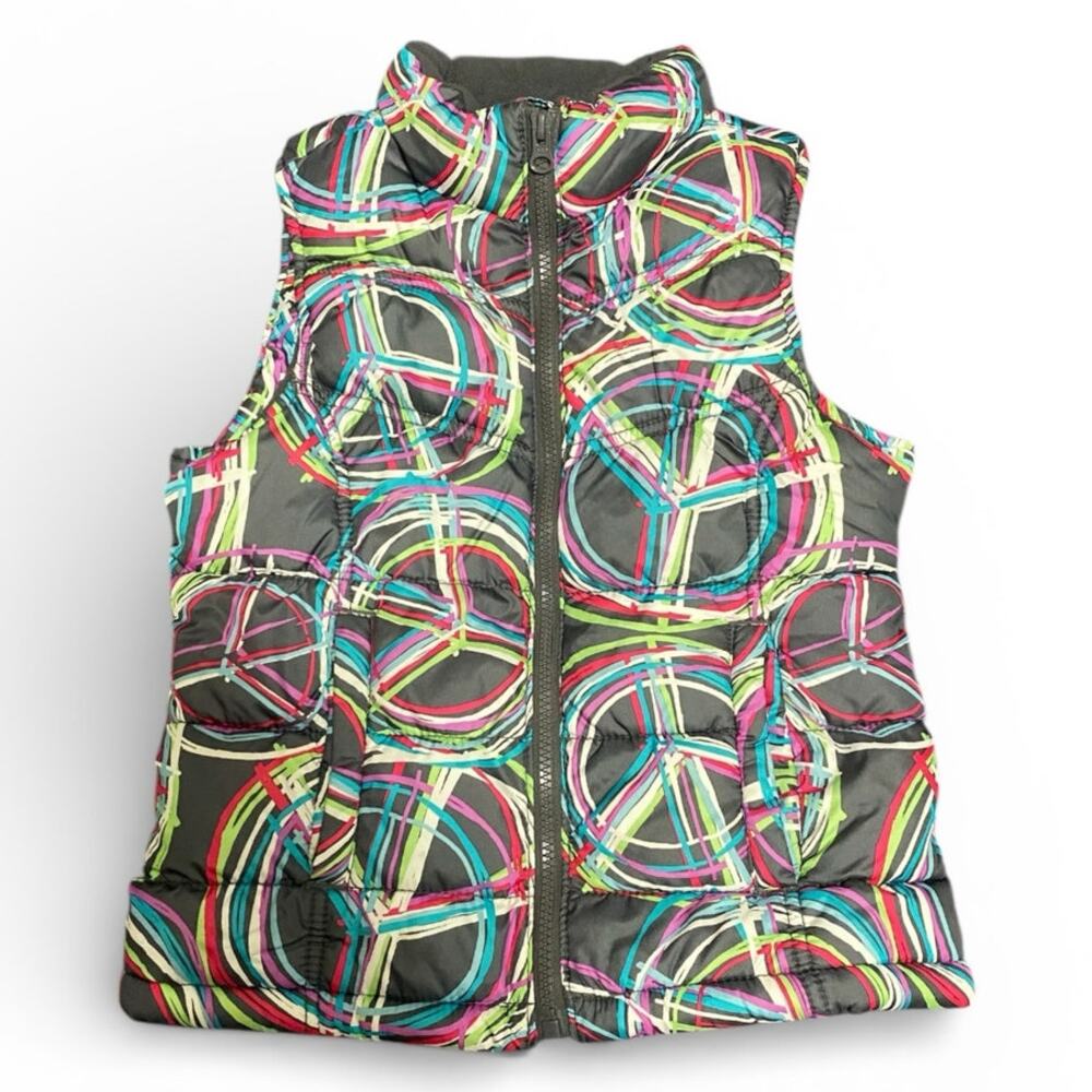 Old Navy Girl's Puffer Vest Medium 8 Gray Multicolor Full Zip Up Pockets